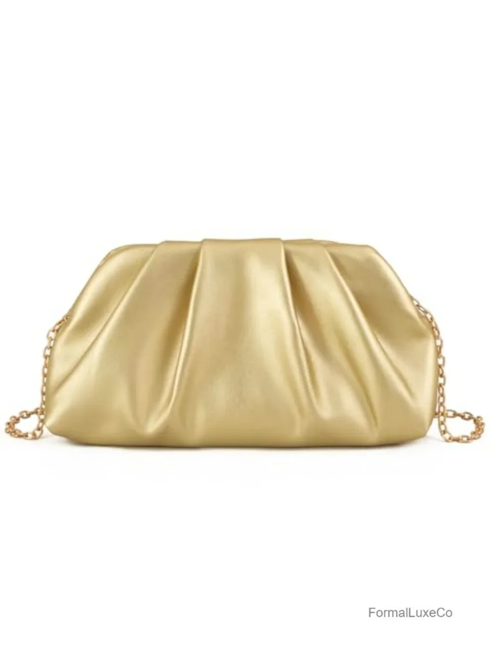 Pleated Cloud Clutch - Soft PU Leather Evening Bag with Detachable Chain